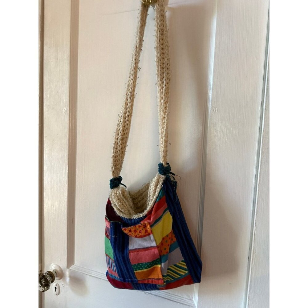 Reversible Patchwork & Crochet Strap Boho Bag - image 1